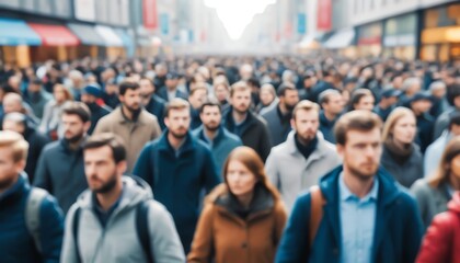 Anonymous Crowd of People Walking City Street Urban Lifestyle Blurred Background