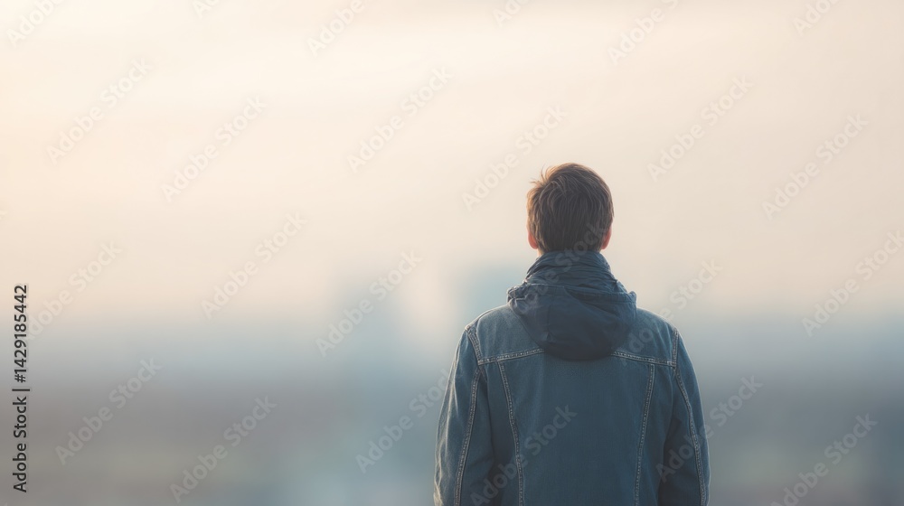 Poster portrait with minimalist touch against blurred background showcasing clean image design and abundant