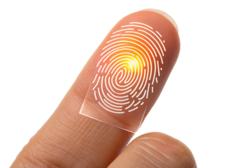 Fingerprint scan on human finger macro shot security and biometrics isolated on white background