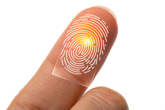 Fingerprint scan on human finger macro shot security and biometrics isolated on white background