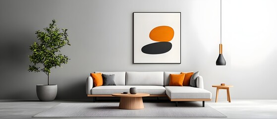 This Scandinavian inspired living room features a spacious minimalist design with clean lines earthy tones and a calming harmonious ambiance  The room showcases a comfortable sectional sofa