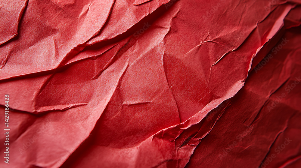 Poster abstract close up of red crumpled paper texture background