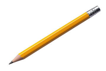 Bright yellow pencil on a white background, ideal for school supplies, writing, and drawing activities, perfect for students and artists alike. on transparent background