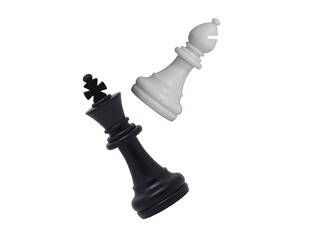 white bishop and fallen black king chess pieces