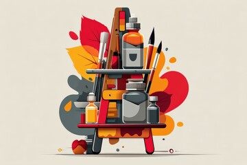 Fototapeta premium Colorful Art Supplies on Easel with Creative Background Design