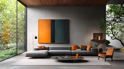 Fototapeta premium Tranquil contemporary living room with minimalist decor