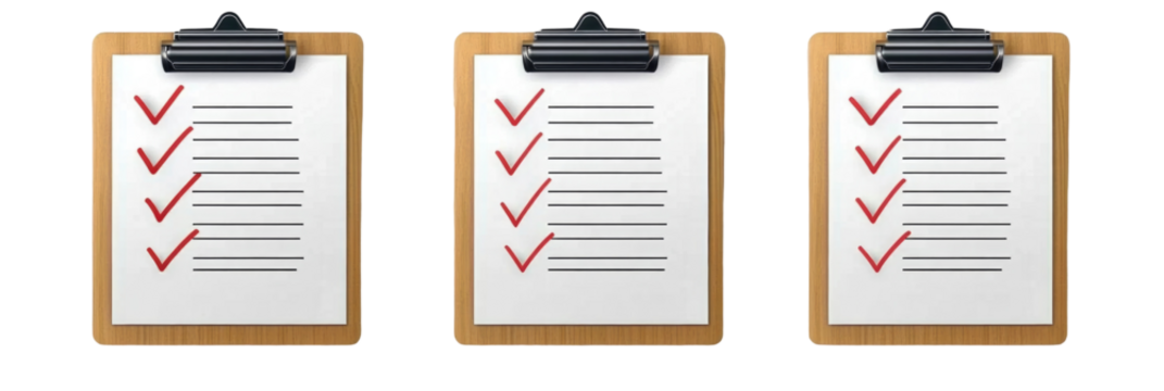 Three clipboards with checkmarks, symbolizing organization and task completion in a professional setting. on transparent background