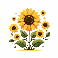flower, sunflower, yellow, nature, blossom, background, floral, summer, plant, beauty, garden, green, sun, natural, botanical, decoration, growth, beautiful, illustration, petal, bright, design, leaf,
