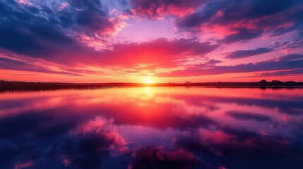 Naklejka premium Violet hues paint the sky during a tranquil dawn