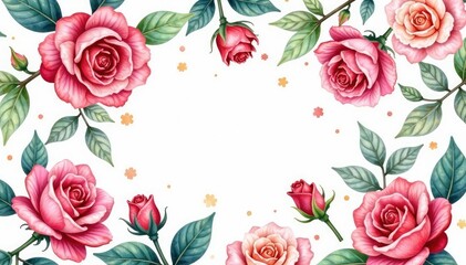 Fototapeta premium Delicate watercolor roses & leaves, repeating seamlessly , floral background, wallpaper