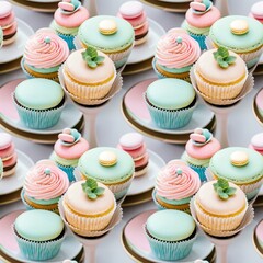 cupcakes and macarons in pastel tones