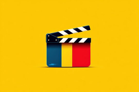 Colorful Film Clapboard with Yellow Background and Flag Design
