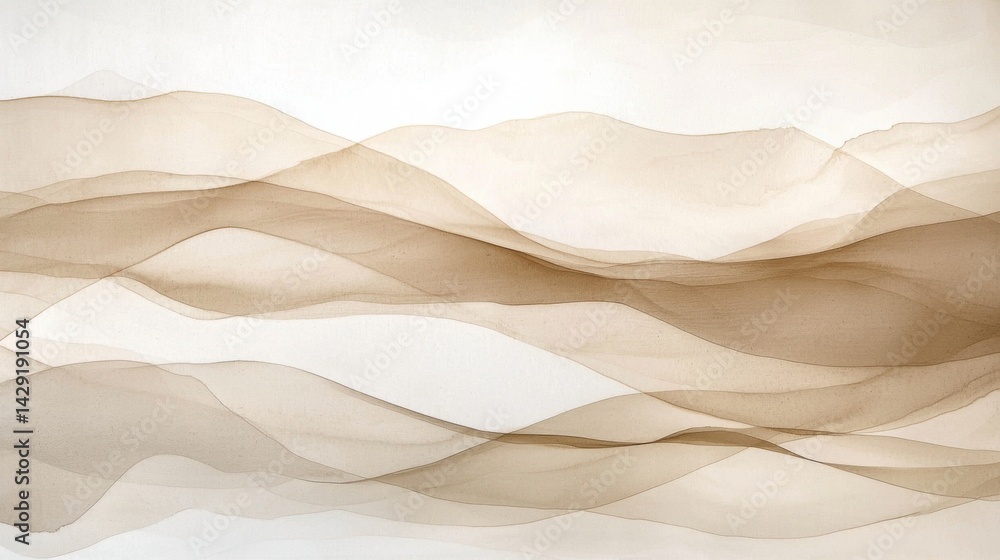 Poster lightly layered waves in soft brown and beige tones evoke calmness, creating an elegant abstract bac