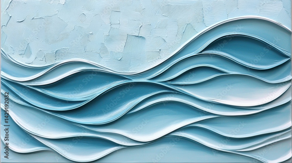 Poster this artwork showcases layered waves in various shades of blue, creating a soothing and textured rep