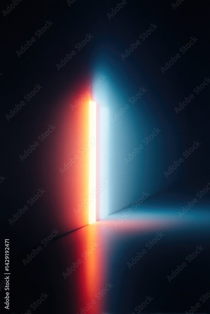 Poster vibrant neon lines on dark background symbolizing connection and disconnection with ample copy space
