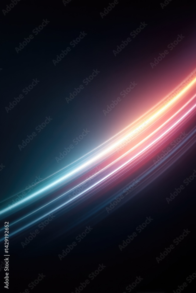 Poster vibrant neon lines on dark background symbolizing connection and disconnection with ample copy space
