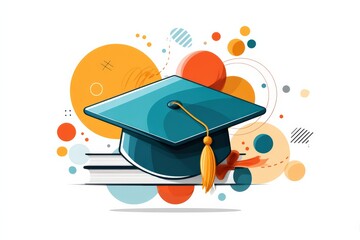 Colorful Graduation Cap Illustration with Abstract Shapes and Lines