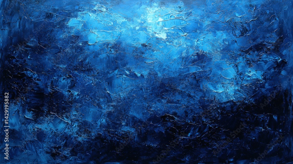 Poster this abstract canvas features deep shades of blue and textured layers, creating a captivating visual