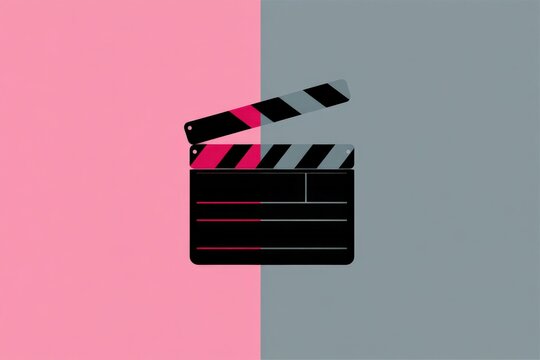 Colorful Movie Clapperboard on Grey and Pink Background for Filmmaking