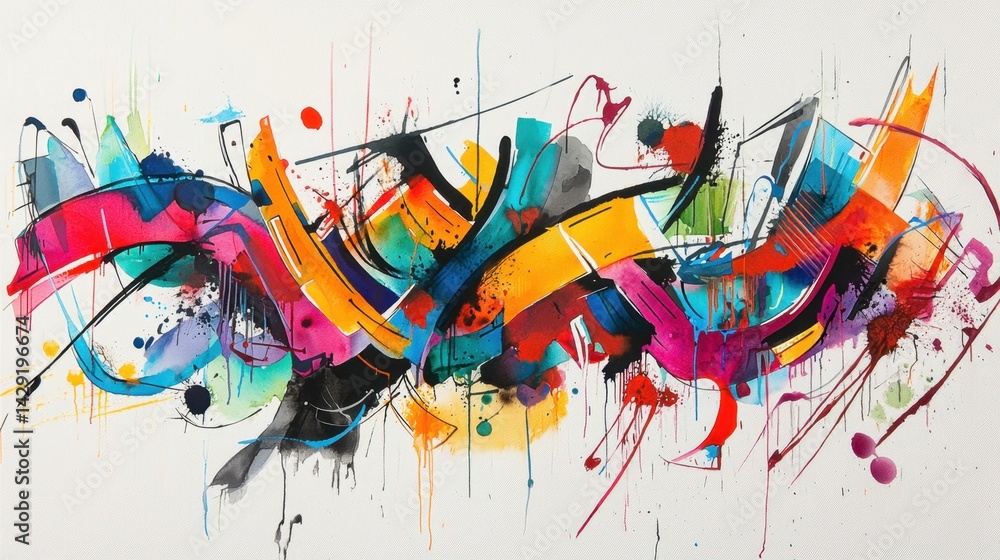Aufkleber bold strokes and splashes of color create an energetic composition. the artwork displays a blend of 
