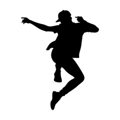 Vector silhouette of a street dancer jumping on a transparent background