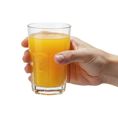 Hand holding glass of orange juice png, fresh drink isolated on transparent background