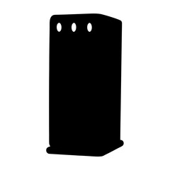 Black silhouette of a boxshaped object with three circular holes along the top edge, transparent . and rounded edges