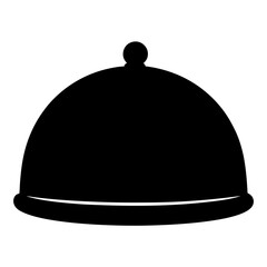 Simple black silhouette of a food dome, transparent . showcasing elegant food presentation and service