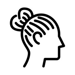 bun hairstyle outline icon. female avatar side view black line illustration.