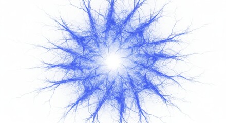 Abstract blue fractal design with radial symmetry and a bright central point on white background