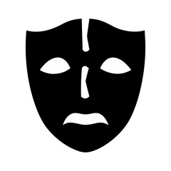 Sad theatrical mask in black and , transparent . representing tragedy and melancholic performance art