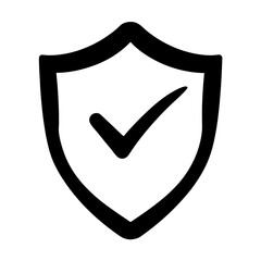 Shield icon with check mark indicating protection, transparent . security, success, validation, approval or verification