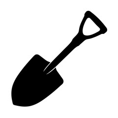 Black silhouette of a garden or camping shovel on a white background