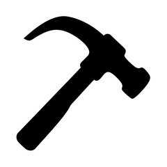 Black silhouette of a claw hammer, the most important tool for nailing