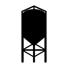 Silo in black silhouette with structural support framework under a white background