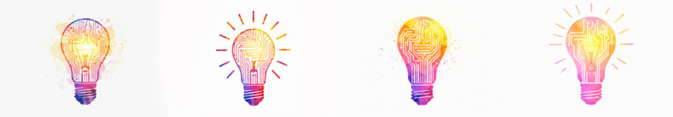 Watercolor Glowing Circuit Board Lightbulb Innovation - Symbolizing creativity, innovation, technology, ideas