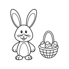 Easter Bunny Basket Eggs Coloring Page, drawing design