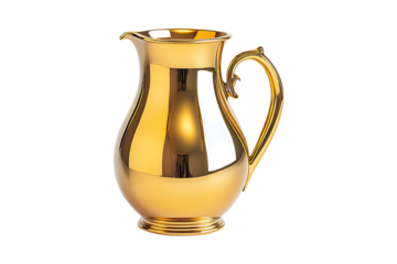 A gold colored pitcher with a handle isolated on transparent background
