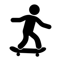 A simple black silhouette of a person riding a skateboard with confidence © pixostudio