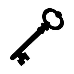 A classic style key in silhouette against a bright white background