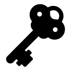 Antique Skeleton Key Isolated on White Background, Security and Unlock Symbol