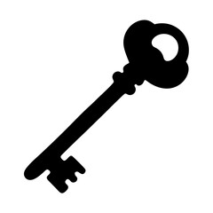 Silhouette image of a vintage or antique style key on white background