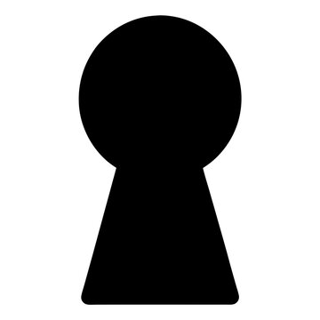 A stylized silhouette of a classic keyhole shape in solid black color