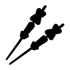 Two barbecue skewers with pieces of meat, vector design on white background