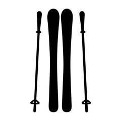 Black and white vector illustration of skis and poles for skiing