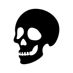 Black silhouette of a skull facing left on an isolated white background