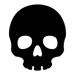 Simple Black Skull Icon Illustration with White Background, Spooky and Minimal