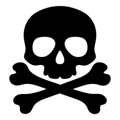 Simple black skull and crossbones image on a plain white background
