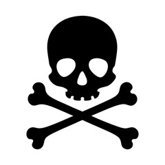 Stylized skull and crossbones in black on a white background design