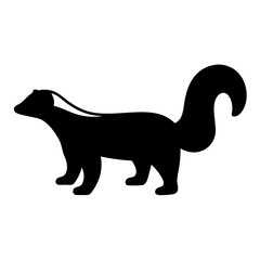 Silhouette of a skunk walking, with a white stripe, on white background
